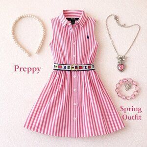Ralph Lauren Girls Preppy Outfit Set Dress + Accessories 6X
